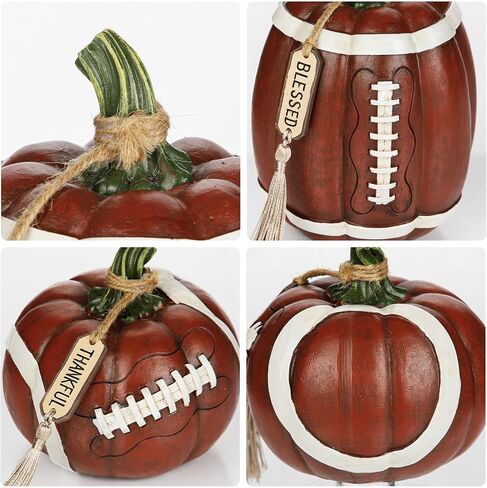 Artificial Football Pumpkins Resin Pumpkins Figurine Set of 2 Thankfull Sports Game Fans Gifts Fall Tiered Tray Tabletop Home Football Decoration Orange and Brown in Saudi Arabia