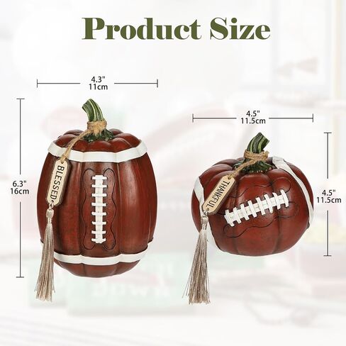 Artificial Football Pumpkins Resin Pumpkins Figurine Set of 2 Thankfull Sports Game Fans Gifts Fall Tiered Tray Tabletop Home Football Decoration Orange and Brown in Saudi Arabia