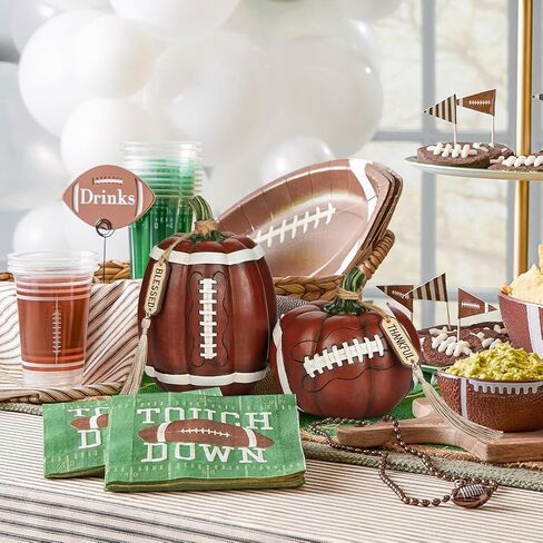 Artificial Football Pumpkins Resin Pumpkins Figurine Set of 2 Thankfull Sports Game Fans Gifts Fall Tiered Tray Tabletop Home Football Decoration Orange and Brown in Saudi Arabia