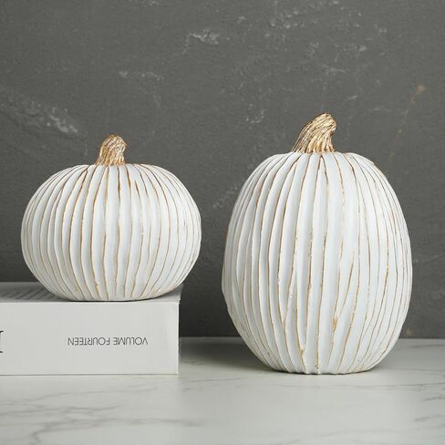 2pcs زخارف القرع في الخريف مهرجان الحصاد راتنج ريفي ديكورات اليقطين المنحوتة أبيض اليقطين تمثال الجدول لحفلات الزفاف في الهالوين (C خط اليقطين) in Kuwait