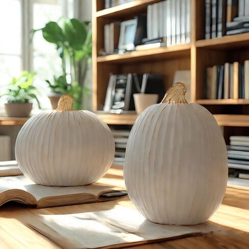 2pcs زخارف القرع في الخريف مهرجان الحصاد راتنج ريفي ديكورات اليقطين المنحوتة أبيض اليقطين تمثال الجدول لحفلات الزفاف في الهالوين (C خط اليقطين) in Kuwait