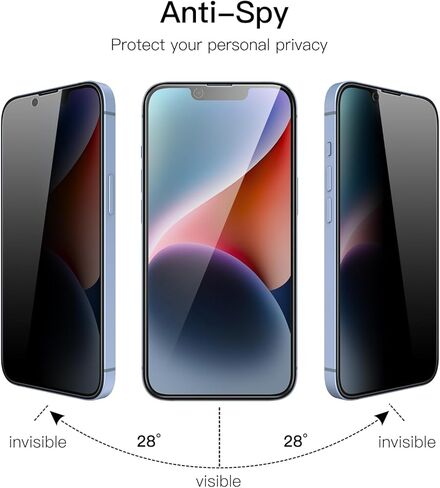 JETech Privacy Full Coverage Screen Protector for iPhone 14 6.1-Inch, Anti-Spy Tempered Glass Film, Edge to Edge Protection Case-Friendly, 2-Pack in Kuwait