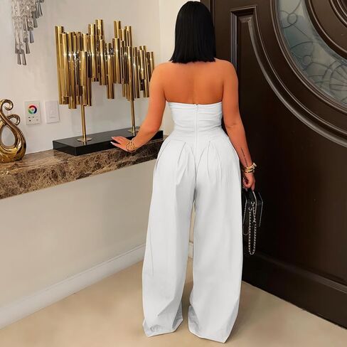 بذلة نسائية مع زخار الزر المعدني ، قبالة الكتف بدون حزام ، بذلة ساق واسعة in Kuwait