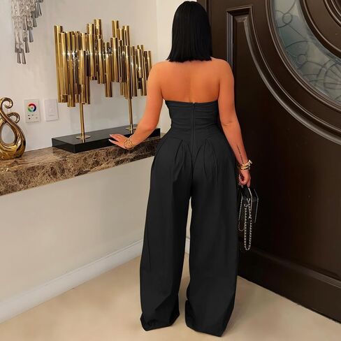 بذلة نسائية مع زخار الزر المعدني ، قبالة الكتف بدون حزام ، بذلة ساق واسعة in Kuwait