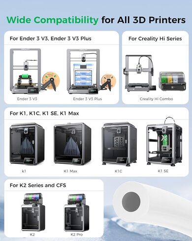 Creality Official K1 Series Teflon Tube 2M، 2.5mm ID 3D Printer PTFE Bowden Tubes Support 1.75mm خيوط مقاومة للحرارة لـ K1، K1 Max، K1C، Ender 3 V3 in Saudi Arabia