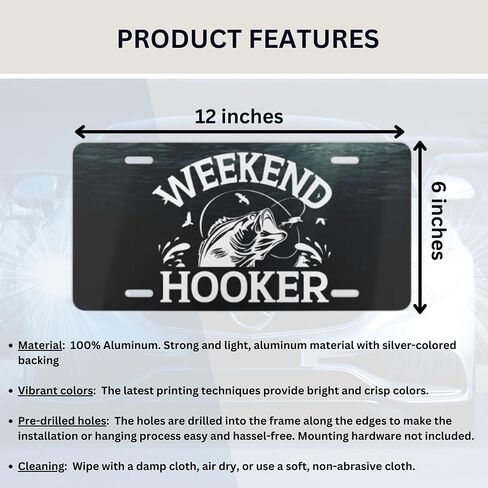 Funny License Plate for Men Funny Fishing Front Vanity Plate Decorative Bass Fisherman Weekend Hooker Fish Gift for Dad in Saudi Arabia
