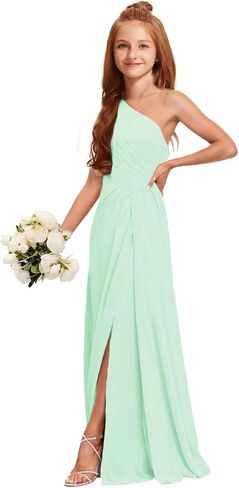 Mrhush Junior Bridesmaid Dresses - Chiffon One One Counte Long Solial Slit ، فستان حفل زفاف لحفلات الفتيات في سن المراهقة in Kuwait