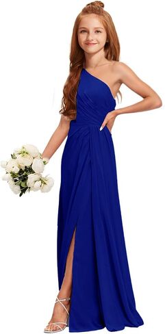Mrhush Junior Bridesmaid Dresses - Chiffon One One Counte Long Solial Slit ، فستان حفل زفاف لحفلات الفتيات في سن المراهقة in Kuwait