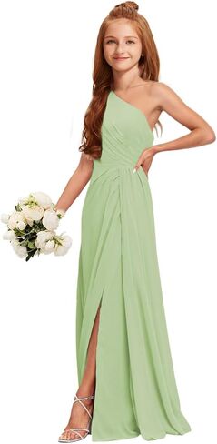 Mrhush Junior Bridesmaid Dresses - Chiffon One One Counte Long Solial Slit ، فستان حفل زفاف لحفلات الفتيات في سن المراهقة in Kuwait
