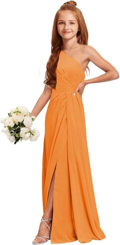 Mrhush Junior Bridesmaid Dresses - Chiffon One One Counte Long Solial Slit ، فستان حفل زفاف لحفلات الفتيات في سن المراهقة in Kuwait