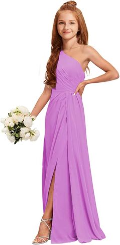 Mrhush Junior Bridesmaid Dresses - Chiffon One One Counte Long Solial Slit ، فستان حفل زفاف لحفلات الفتيات في سن المراهقة in Kuwait