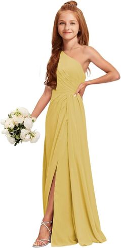 Mrhush Junior Bridesmaid Dresses - Chiffon One One Counte Long Solial Slit ، فستان حفل زفاف لحفلات الفتيات في سن المراهقة in Kuwait