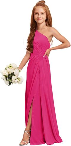 Mrhush Junior Bridesmaid Dresses - Chiffon One One Counte Long Solial Slit ، فستان حفل زفاف لحفلات الفتيات في سن المراهقة in Kuwait