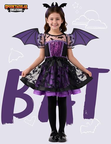 Spooktacular Creations Halloween Girl Purple Bat Tutu Costume, Toddler Bat Vampire Outfit for Kids Halloween Dress Up Party in Saudi Arabia