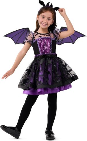 Spooktacular Creations Halloween Girl Purple Bat Tutu Costume, Toddler Bat Vampire Outfit for Kids Halloween Dress Up Party in Saudi Arabia