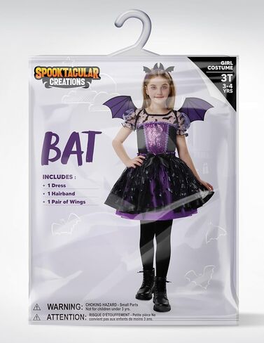 Spooktacular Creations Halloween Girl Purple Bat Tutu Costume, Toddler Bat Vampire Outfit for Kids Halloween Dress Up Party in Saudi Arabia