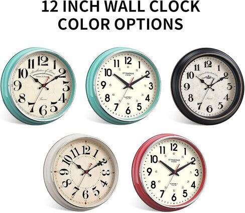 Wall Clock Metal 12.4" Countryside Style Wall Clocks Retro Vintage Classical Silent Non Ticking Easy to Read for Living Room/Kitchen/Bedroom/Office/Bar(12.4" Red) in Saudi Arabia