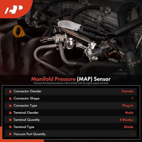 مستشعر ضغط محرك A-premium (MAP) [4 دبابيس] متوافق مع Ford Explorer ، Escape ، Fusion ، Focus ، Edge & Jeep Grand Cherokee & Chevrolet Cruze & Buick & Lincoln & Volvo & Fiat & Porsche in Saudi Arabia