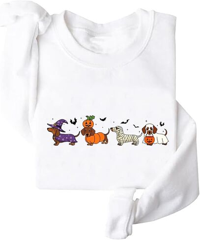 Dachshund Halloween Sweatshirt For Women Cute Ghost Dogs Halloween Sweatshirts in Saudi Arabia