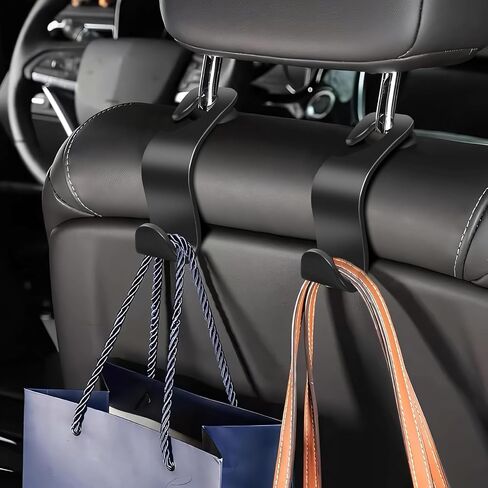 4 Pack Car Back Seat Headrest Hooks, Black Stylish Back Seat Hanger for Coats Umbrellas Bags Handbag, Car Interior Accessories (Black) in Saudi Arabia