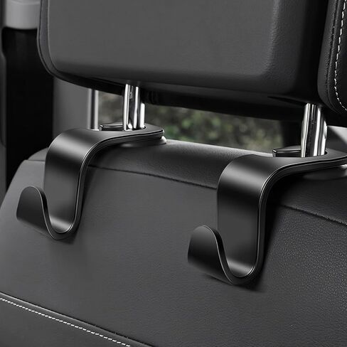 4 Pack Car Back Seat Headrest Hooks, Black Stylish Back Seat Hanger for Coats Umbrellas Bags Handbag, Car Interior Accessories (Black) in Saudi Arabia