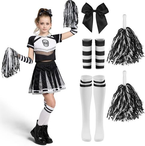 إبداعات spooktacular Halloween Cheerleader Girls ، أزياء الروح السيئة للأطفال ، جمجمة مخيفة الزي مع الملحقات in Saudi Arabia
