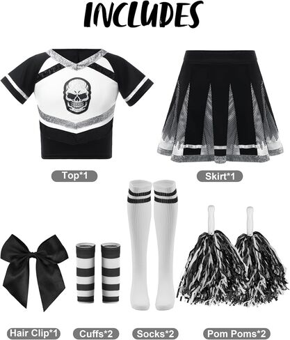 إبداعات spooktacular Halloween Cheerleader Girls ، أزياء الروح السيئة للأطفال ، جمجمة مخيفة الزي مع الملحقات in Saudi Arabia
