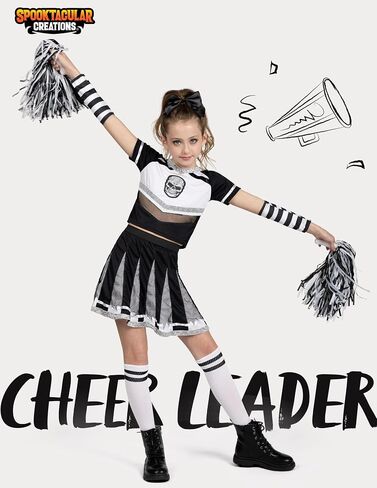 إبداعات spooktacular Halloween Cheerleader Girls ، أزياء الروح السيئة للأطفال ، جمجمة مخيفة الزي مع الملحقات in Saudi Arabia