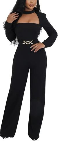 Sunlips Belesuits الأنيقة ، العصرية ، المثيرة ، عالية الخصر ، سراويل الساق الواسعة ، حزب النادي ، عارضة للسروال على نطاق واسع الساق in Kuwait