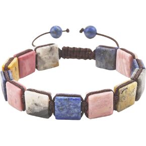 Square Natural Stone Unisex Adjustable Bracelet - Handmade with Natural Stons - Square Healing Crystal Bead Bracelet in Saudi Arabia
