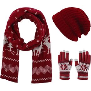 3 Pcs Christmas set,Hat and Neck Warmer scarf and Gloves Set,birthday present set for women and gilrs,women winter scarf and gloves in Saudi Arabia