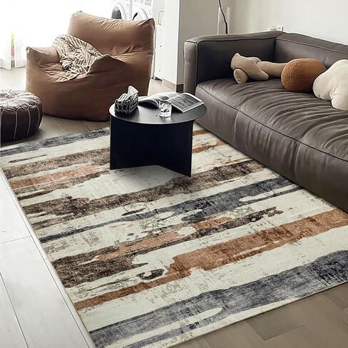 OMERAI Washable Area Rug 6x9, Grey & Brown Washable Rugs for Living Room, Modern Abstract Carpet for Bedroom Dining Room Office Kitchen, Ultra-Thin Non Slip Stain Resistant - Grey & Gold in Kuwait