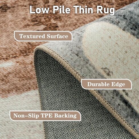 OMERAI Washable Area Rug 6x9, Grey & Brown Washable Rugs for Living Room, Modern Abstract Carpet for Bedroom Dining Room Office Kitchen, Ultra-Thin Non Slip Stain Resistant - Grey & Gold in Kuwait