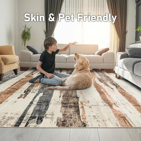 OMERAI Washable Area Rug 6x9, Grey & Brown Washable Rugs for Living Room, Modern Abstract Carpet for Bedroom Dining Room Office Kitchen, Ultra-Thin Non Slip Stain Resistant - Grey & Gold in Kuwait