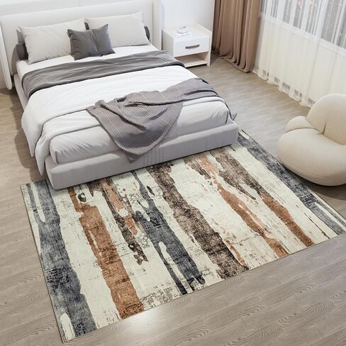 OMERAI Washable Area Rug 6x9, Grey & Brown Washable Rugs for Living Room, Modern Abstract Carpet for Bedroom Dining Room Office Kitchen, Ultra-Thin Non Slip Stain Resistant - Grey & Gold in Kuwait
