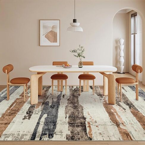 OMERAI Washable Area Rug 6x9, Grey & Brown Washable Rugs for Living Room, Modern Abstract Carpet for Bedroom Dining Room Office Kitchen, Ultra-Thin Non Slip Stain Resistant - Grey & Gold in Kuwait