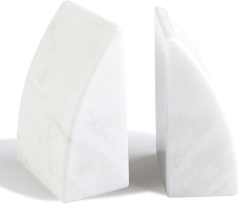 Koville Marble Bookends للأرفف ، والمكتبات الكبيرة للكتب الثقيلة ، سدادة الكتب الحجرية الطبيعية لأفلام الأقراص المضغوطة كتب ، نهايات الكتب الجمالية الزخرفية (أبيض) in Kuwait