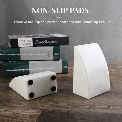 Koville Marble Bookends للأرفف ، والمكتبات الكبيرة للكتب الثقيلة ، سدادة الكتب الحجرية الطبيعية لأفلام الأقراص المضغوطة كتب ، نهايات الكتب الجمالية الزخرفية (أبيض) in Kuwait
