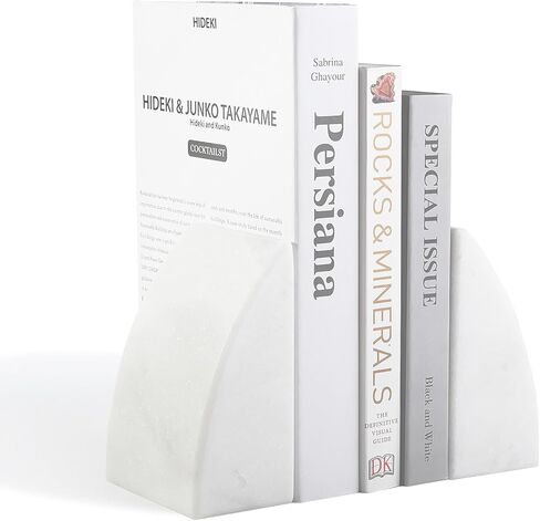 Koville Marble Bookends للأرفف ، والمكتبات الكبيرة للكتب الثقيلة ، سدادة الكتب الحجرية الطبيعية لأفلام الأقراص المضغوطة كتب ، نهايات الكتب الجمالية الزخرفية (أبيض) in Kuwait