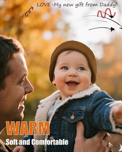 ROYBENS 100% Cotton Baby Beanie Cute Toddler Winter Hat Knit Caps Ages 0-8 | Boys Girls Kids Newborn Soft Knit Cuffed Caps Beanies,100% Cotton,Skin-Friendly,Double-Layer Growing Hat,Kids Warm Gifts in Saudi Arabia