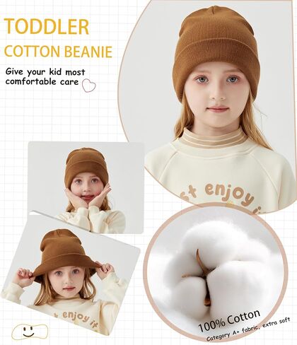 ROYBENS 100% Cotton Baby Beanie Cute Toddler Winter Hat Knit Caps Ages 0-8 | Boys Girls Kids Newborn Soft Knit Cuffed Caps Beanies,100% Cotton,Skin-Friendly,Double-Layer Growing Hat,Kids Warm Gifts in Saudi Arabia