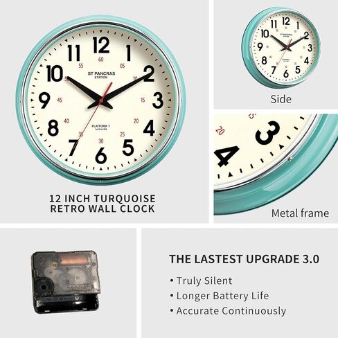 Wall Clock Metal 12.4" Countryside Style Wall Clocks Retro Vintage Classical Silent Non Ticking Easy to Read for Living Room/Kitchen/Bedroom/Office/Bar(12.4" Red) in Saudi Arabia
