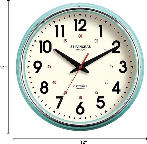 Wall Clock Metal 12.4" Countryside Style Wall Clocks Retro Vintage Classical Silent Non Ticking Easy to Read for Living Room/Kitchen/Bedroom/Office/Bar(12.4" Red) in Saudi Arabia