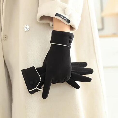 1 Pair Women's Button Design Gloves, Touch Screen Phone Fleece Windproof Glove for Winter Warm Wear in Saudi Arabia