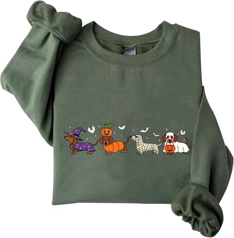Dachshund Halloween Sweatshirt For Women Cute Ghost Dogs Halloween Sweatshirts in Saudi Arabia