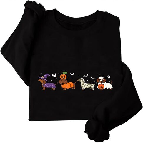 Dachshund Halloween Sweatshirt For Women Cute Ghost Dogs Halloween Sweatshirts in Saudi Arabia