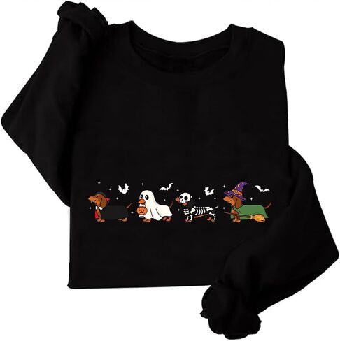 Dachshund Halloween Sweatshirt For Women Cute Ghost Dogs Halloween Sweatshirts in Saudi Arabia