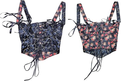 Women's Floral Brocade Corset Top – Off Shoulder Renaissance Bustier with Satin Ribbon Lace-Up, Vintage Victorian Steampunk in Saudi Arabia