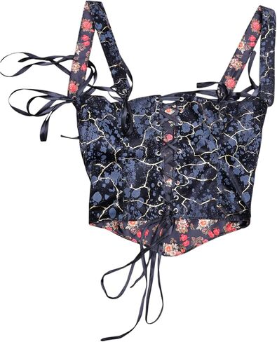 Women's Floral Brocade Corset Top – Off Shoulder Renaissance Bustier with Satin Ribbon Lace-Up, Vintage Victorian Steampunk in Saudi Arabia