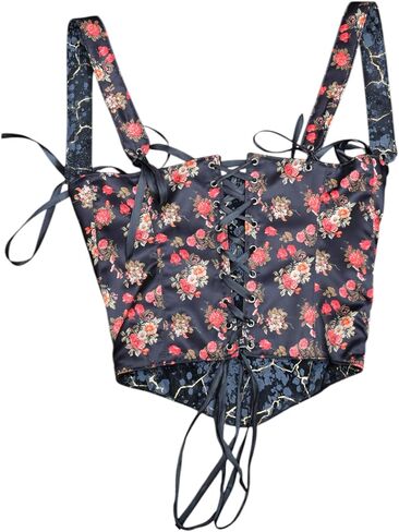 Women's Floral Brocade Corset Top – Off Shoulder Renaissance Bustier with Satin Ribbon Lace-Up, Vintage Victorian Steampunk in Saudi Arabia
